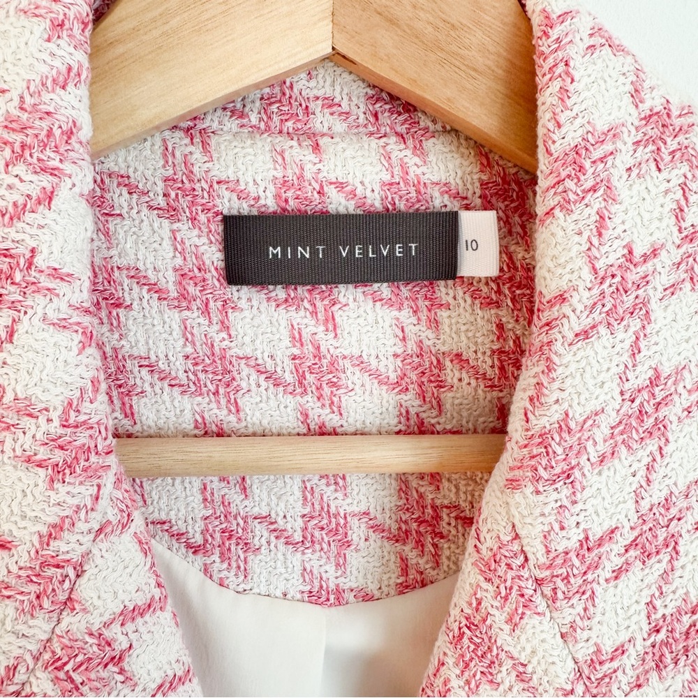 • NWOT! • Mint Velvet coton blend pink and white houndstooth blazer - Picture 7 of 11